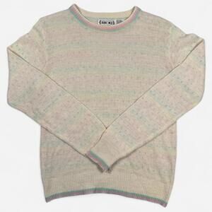 Ricki Linen Blend Sweater Women’s Large Pastel Heart Knit Vintage 90s